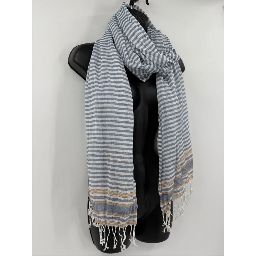 REI Lightweight Cotton Striped Fringe Scarf | Blue Multi | One Size